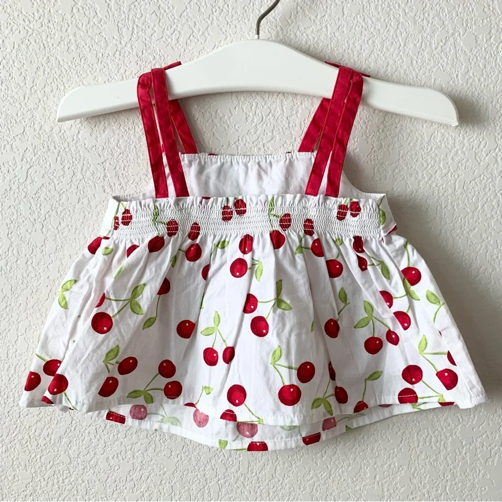 NWOT vintage  100% cotton Cherry bow ruffle dress